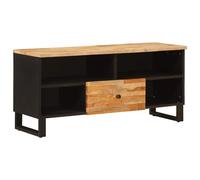 Owoxanthellate Mobile TV in legno massiccio di mango, colore marrone, 100 x 33 x 46 cm, con cassetto e scomparto aperto, robusto mobile TV per il soggiorno