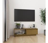 Owoxanthellate Mobile TV marrone miele, 110 x 30 x 33,5 cm, in legno di pino massiccio, moderna credenza per TV con ripiano per soggiorno e camera da letto