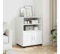 Owoxanthellate Mobiletto a rotelle bianco, 60 x 48 x 81 cm, in legno, 4 ruote con freno, armadio da cucina e multiuso con ripiano e porta