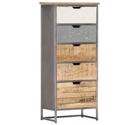 Owoxanthellate Mobiletto con 5 cassetti in legno massiccio di mango, cassettiera vintage in stile industriale, cassettiera compatta per soggiorno e corridoio, 45 x 30 x 105 cm, grigio