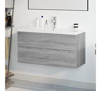 Owoxanthellate Mobiletto lavabo 90 x 38 x 45 cm, grigio Sonoma in legno con lavabo da incasso in ceramica, aspetto moderno e molto spazio per bagno e ospiti WC