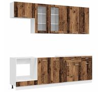 Owoxanthellate Mobili da cucina Lyon da 8 pezzi, cucina da incasso effetto legno anticato, blocco da cucina moderno, set di mobili da cucina con ripiani e ripiani da parete, design senza tempo