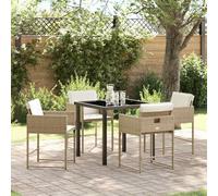 Owoxanthellate Mobili da giardino beige in rattan sintetico, 5 pezzi, con tavolo in vetro temperato, 80 x 80 cm, design moderno, robusto e leggero, per giardino, terrazza e balcone