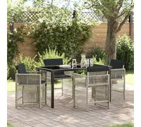 Owoxanthellate Mobili da giardino da 5 pezzi, in rattan sintetico, grigio chiaro, 209,56 kg, piano in vetro, tavolo con 4 sedie, design moderno, robusto e durevole, per balconi, terrazze, sedili, per