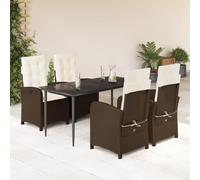 Owoxanthellate Mobili da giardino in rattan, 160 x 80 cm, con poltrone regolabili e cuscini bianchi panna, robusto polyrattan, per balcone, terrazza o giardino, 5 pezzi