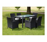 Owoxanthellate Mobili da giardino in rattan, 7 pezzi, nero, 150 x 90 cm, tavolo 6 sedie con cushions for Terrace Balcony Patio and Conservatory
