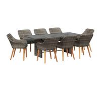 Owoxanthellate Mobili da giardino in rattan sintetico, 9 pezzi, 190 x 80 x 74 cm, con sedie, look moderno, robusto e resistente alle intemperie, per balcone, terrazza, giardino o giardino d'inverno