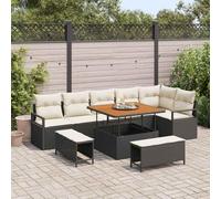 Owoxanthellate Mobili da giardino in rattan sintetico, 9 pezzi, nero, 75,8 kg, in legno di acacia e acciaio, modulare, per esterni, terrazze, mobili da giardino, balcone e patio