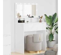 Owoxanthellate Moderno tavolo da toeletta bianco con illuminazione a LED e pratici cassetti, 80 x 39 x 135 cm, materiale in legno durevole e ricco di spazio per camera da letto e spogliatoio