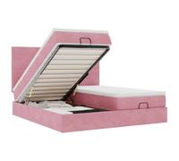 Owoxanthellate Ottoman letto matrimoniale 160 x 200 cm velluto rosa con molle insacchettate, materasso e topper grande spazio idraulico pieghevole per camera da letto e camera dei ragazzi