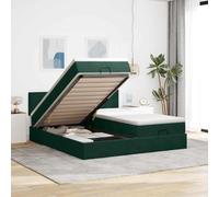 Owoxanthellate Ottoman letto matrimoniale 200 x 200 cm velluto verde scuro con materasso, spazio di archiviazione idraulico, telaio in metallo e legno, pieghevole