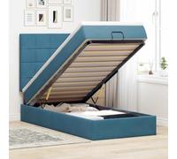 Owoxanthellate Ottoman - Letto singolo in velluto blu scuro, 90 x 200 cm, con materasso, illuminazione a LED, grande spazio di archiviazione, ascensore idraulico per camera dei ragazzi, camera degli