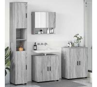 Owoxanthellate Owox 4-TLG - Set da bagno Sonoma, in legno/metallo, con specchio, 61 x 35 x 64 cm, salvaspazio