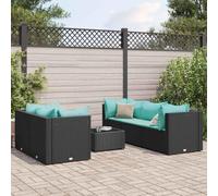 Owoxanthellate Owox, 6 pezzi, colore nero, in rattan sintetico, da giardino, con cuscini ad angolo e centrale, 63 x 63 x 57,5 cm, 4 mm, vetro resistente alle intemperie, balcone, terrazza