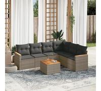 Owoxanthellate Owox 7-TLG. Set da giardino in rattan grigio, 3 divani centrali, 1 divano con braccioli, 1 tavolo in legno di acacia resistente alle intemperie, per balcone, terrazza, giardino