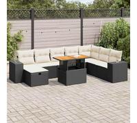 Owoxanthellate Owox 9-TLG. Set mobili da giardino in rattan nero, resistente alle intemperie, modulare, 55 x 53 x 34 cm, tavolo in legno di acacia con vano portaoggetti, balcone e terrazza