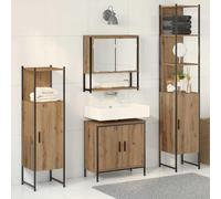 Owoxanthellate Owox Bathroom Furniture - Set di 4 pezzi MDF marrone, 33 x 33 x 185,5 cm, con vanity Mirror Cabinet Tall Unit