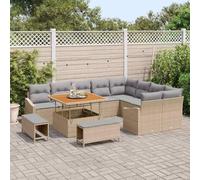Owoxanthellate OWOX divano da giardino beige grigio chiaro 100 × 100 × 71 cm, polyrattan/acacacia, modulare con spazio di archiviazione, salvaspazio, per terrazza, balcone, giardino d'inverno