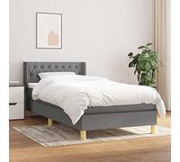 Owoxanthellate Owox Letto a molle 90 x 190 cm, grigio scuro, letto singolo con materasso a molle insacchettate e topper, testiera regolabile in altezza, legno di larice, medio duro
