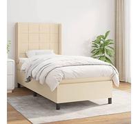 Owoxanthellate Owox Letto a molle 90 x 190 cm, letto singolo con materasso e topper, testiera regolabile in altezza, legno di larice, crema