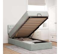 Owoxanthellate Owox - Letto singolo a pouf 90 x 203 cm, in velluto grigio chiaro, con molle insacchettate, 20 cm, con meccanismo di sollevamento, camera degli ospiti della gioventù