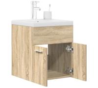 Owoxanthellate Owox - Mobile sottolavabo Sonoma in rovere 41 x 38,5 x 46 cm, con vasca in ceramica, scarico pop-up e rubinetto, portata 60 kg, montaggio a parete, per piccoli bagni
