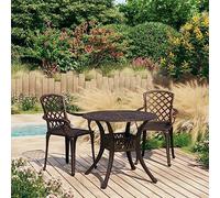 Owoxanthellate Owox - Set da bistrot 3 pezzi in alluminio pressofuso color bronzo: 2 sedie 61 x 60 x 93 cm, tavolo 90 x 74 cm con foro per ombrellone, resistente alle intemperie, balcone/terrazza