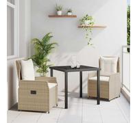 Owoxanthellate Owox - Set da giardino in rattan sintetico, 3 pezzi, 48 x 55 cm, con tavolo in vetro, schienale regolabile, resistente alle intemperie, per balcone e giardino