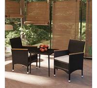Owoxanthellate Owox - Set da pranzo da giardino nero 3 pezzi, 80 cm, in rattan sintetico/legno di acacacia/acciaio, balcone terrazza