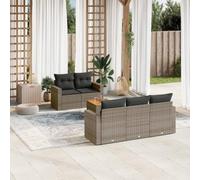 Owoxanthellate Owox - Set di 6 angoli in rattan grigio, resistente alle intemperie, 65,5 x 62 x 69 cm, con tavolo e cuscino in legno