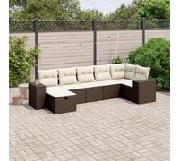 Owoxanthellate Owox Set di 7 divani da giardino in rattan PE marrone, resistente alle intemperie, cuscino lavabile bianco panna, modulare, 83 x 62 x 69 cm