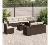 Owoxanthellate Owox - Set di 9 lounge angolare in rattan marrone, balcone, terrazza, tavolo in vetro, 62 x 62 x 69 cm, resistente alle intemperie