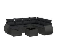 Owoxanthellate Owox - Set di mobili da giardino in rattan sintetico, 8 pezzi, colore nero, con braccioli, 62 x 62 x 69 cm, resistente ai raggi UV, per balcone, terrazza
