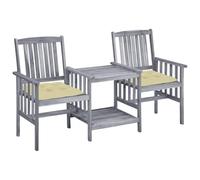Owoxanthellate Panca da giardino a 2 posti con tavolo, in legno massiccio | Panca rustica in legno con ripiano per il tè integrato e comodo cuscino per ore di relax sulla terrazza e sul balcone.