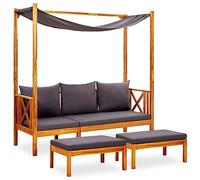 Owoxanthellate Panca da giardino con tettuccio parasole, in acacia, 179 x 66 x 180 cm, resistente alle intemperie, grigio scuro, per giardino, balcone, terrazza