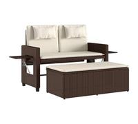 Owoxanthellate Panca da giardino marrone, 122 x 58 x 83 cm, divano reclinabile con sgabello, resistente alle intemperie e ai raggi UV, schienale regolabile, 2 posti, per terrazza, balcone, campeggio