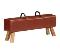 Owoxanthellate Panca da ginnastica, 110 cm, in vera pelle e legno di acacia, stile retrò, marrone, con 2 maniglie in metallo, panca piatta da ginnastica, per corridoio e ufficio