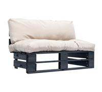 Owoxanthellate Panca per pallet a 2 posti, 110 x 66 x 65 cm, in legno di pino impregnato in autoclave, con cuscino color sabbia, per balcone, terrazza, soggiorno