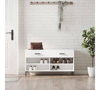 Owoxanthellate Panca per scarpe, colore bianco lucido, 102 x 35 x 55 cm, in legno con 2 cassetti, 4 scomparti, gambe in ferro, moderna, per corridoio, camera da letto e soggiorno
