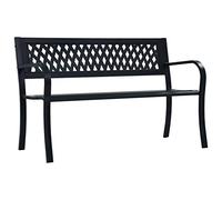 Owoxanthellate Panchina da giardino, 125 cm, in acciaio nero, resistente alle intemperie, con schienale in plastica, design moderno, portata 110 kg, per balcone, terrazza, giardino e campeggio