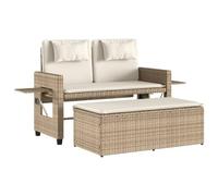 Owoxanthellate Panchina da giardino a 2 posti, in rattan sintetico, con schienale regolabile, 122 x 58 x 83 cm, resistente alle intemperie, con cuscino e sgabello, per balcone, terrazza e cucina
