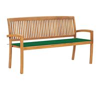 Owoxanthellate Panchina da giardino impilabile, 159 cm, in teak laccato con cuscino verde, 150 x 50 cm, resistente, resistente alle intemperie, salvaspazio, per balcone, terrazza e giardino d'inverno