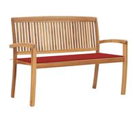 Owoxanthellate Panchina da giardino in teak, 128,5 cm, resistente alle intemperie, pieghevole, con cuscino rosso, per giardino, balcone, terrazza e sala da pranzo