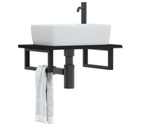 Owoxanthellate Piano lavabo 60 x 40 x 2 cm in rovere massello marrone scuro con supporti in acciaio nero, design moderno salvaspazio per bagno, ospiti, WC e piccoli spazi