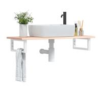 Owoxanthellate Piano per lavabo, 100 x 40 cm, in legno di quercia massiccio, con supporti in acciaio bianco, design moderno, robusto e durevole, per bagno, WC ospiti piccoli spazi
