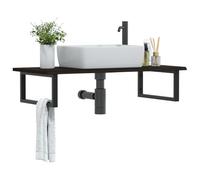 Owoxanthellate Piano per lavabo, 100 x 50 cm, in rovere massiccio, con supporti in acciaio, moderno, salvaspazio, per lavabo, marrone scuro, nero, per bagno e WC degli ospiti