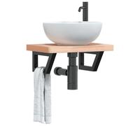 Owoxanthellate Piano per lavabo, 50 x 35 cm, in legno massiccio e acciaio nero, design trapezoidale, portata 100 kg, per piccoli bagni e WC per ospiti