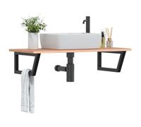Owoxanthellate Piano per lavabo con supporto, 100 x 50 x 2 cm, in legno massello di quercia nero, in acciaio, design moderno, robusto e durevole, per il montaggio a parete per ospiti, WC e piccoli