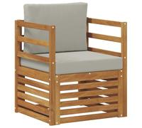 Owoxanthellate Poltrona da giardino in legno di acacia massiccio, divano modulare per esterni, poltrona da balcone a un posto con cuscino, grigio chiaro, terrazza in legno naturale