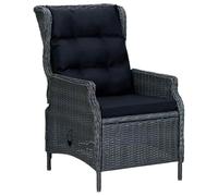 Owoxanthellate Poltrona da giardino regolabile in rattan PE rotondo grigio scuro, 57 x 88 x 100 cm, con funzione di sollevamento a gas, imbottitura nera, robusta per giardino, balcone, terrazza